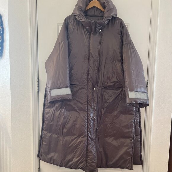 Hache Jackets & Blazers - Hache Gray Over-Sized Side Slits Puffer Hooded Jacket Sz 44 Lr